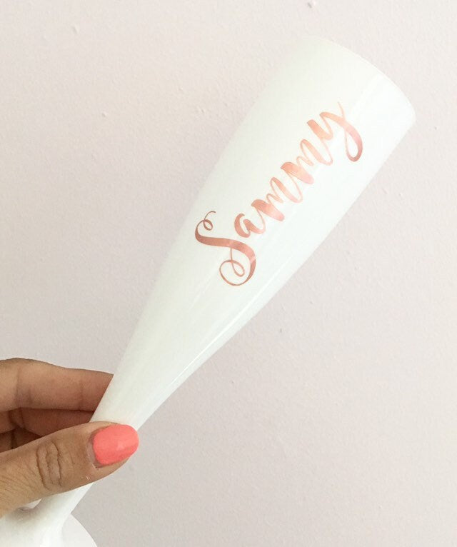 White, plastic champagne flute, personalised bridesmaid gift, bridesmaids proposal, hen party,outdoor wedding reception flutes