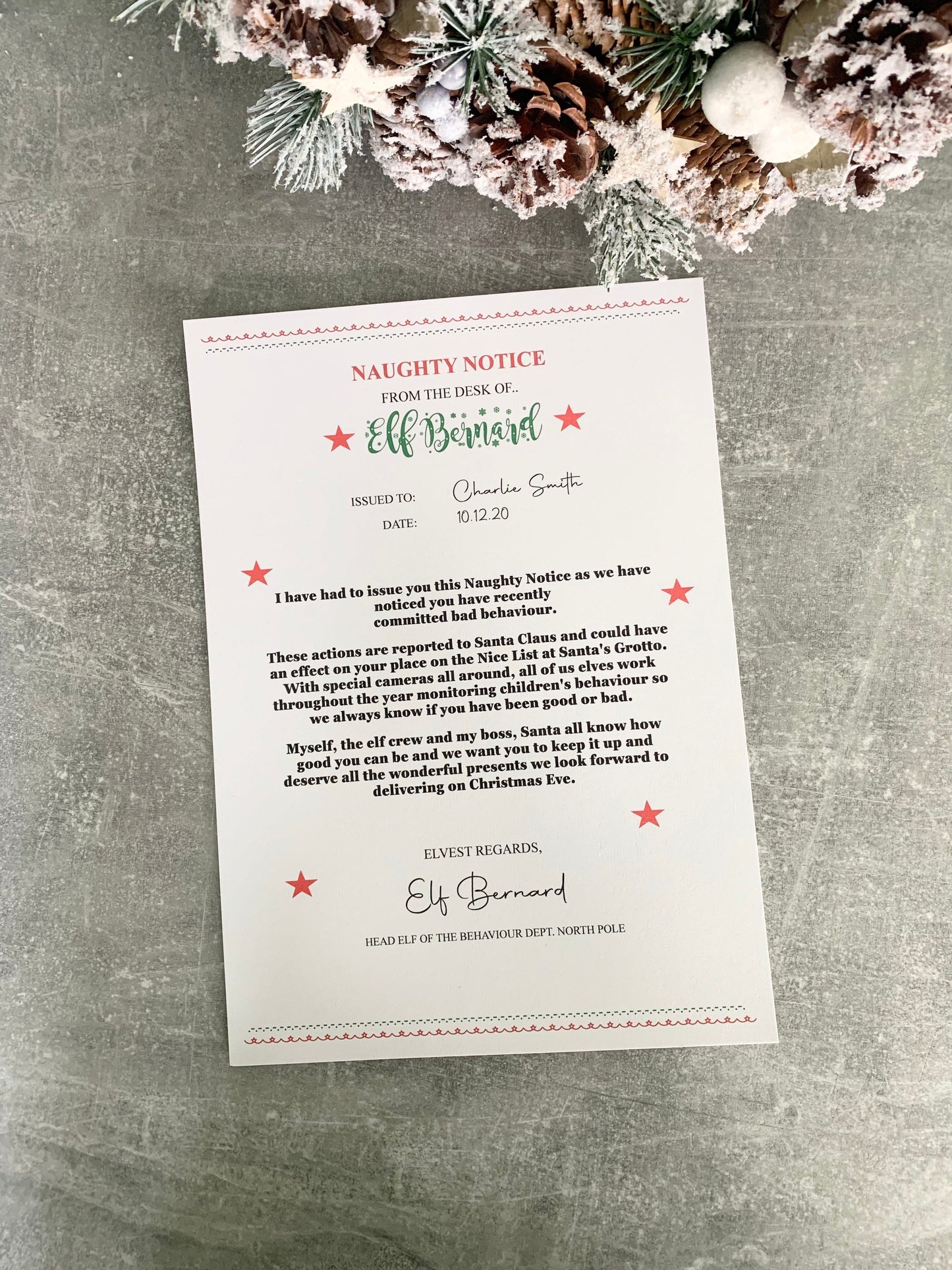 Christmas naughty notice, personalised letter from the elves, North Pole letter, children letter from Santa, father Christmas print,