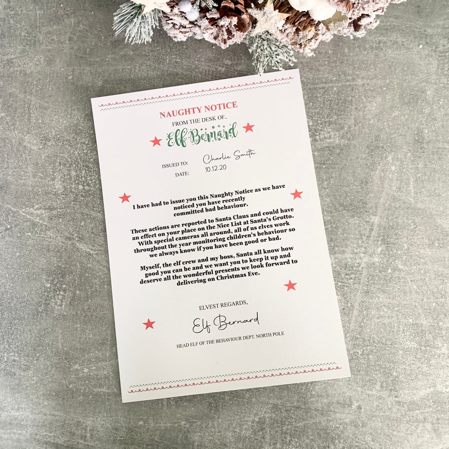 Christmas naughty notice, personalised letter from the elves, North Pole letter, children letter from Santa, father Christmas print,