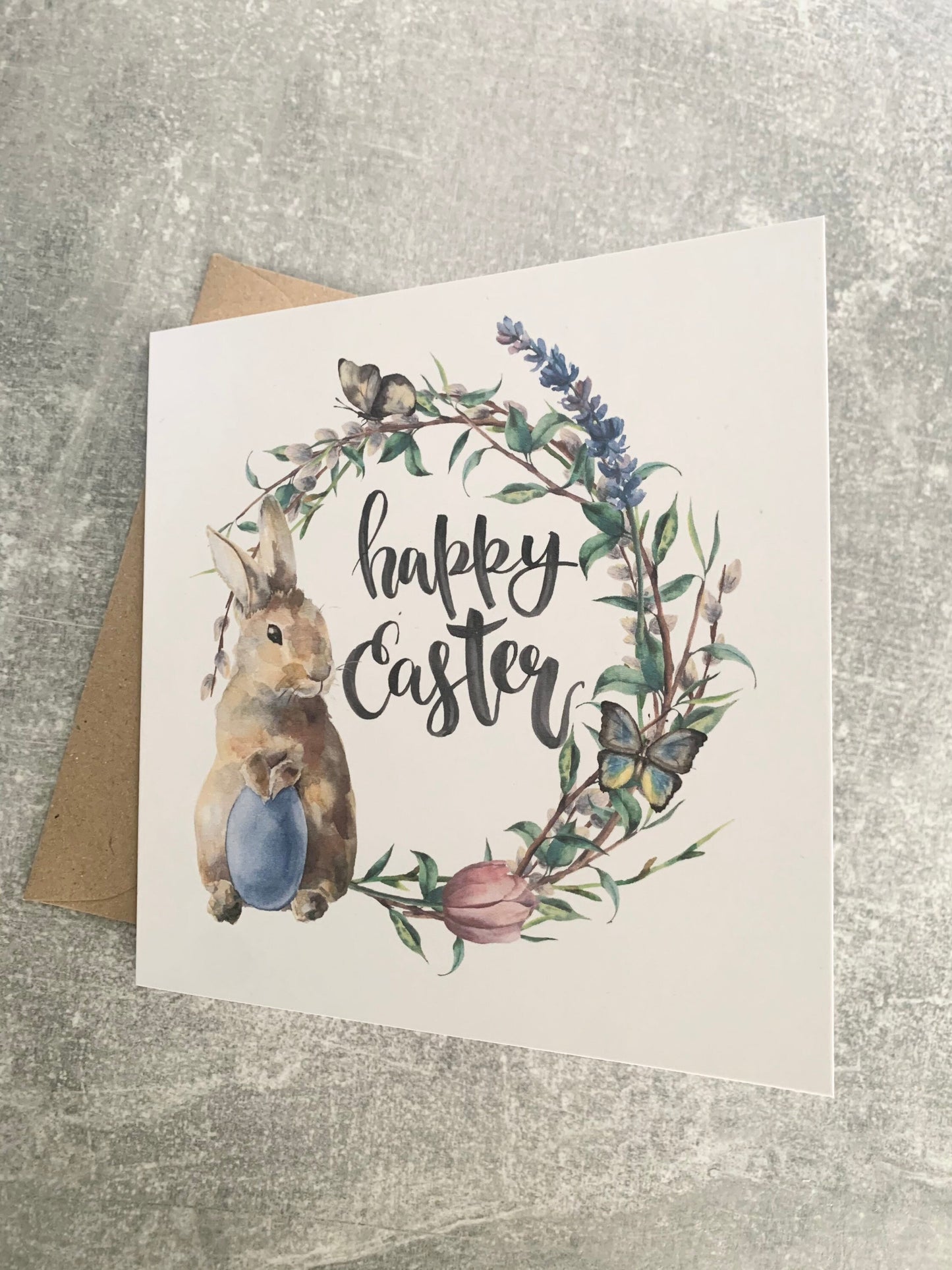 Happy Easter Greetings card, bunny rabbit floral design Easter card for children and adults, spring cards, cards for Easter