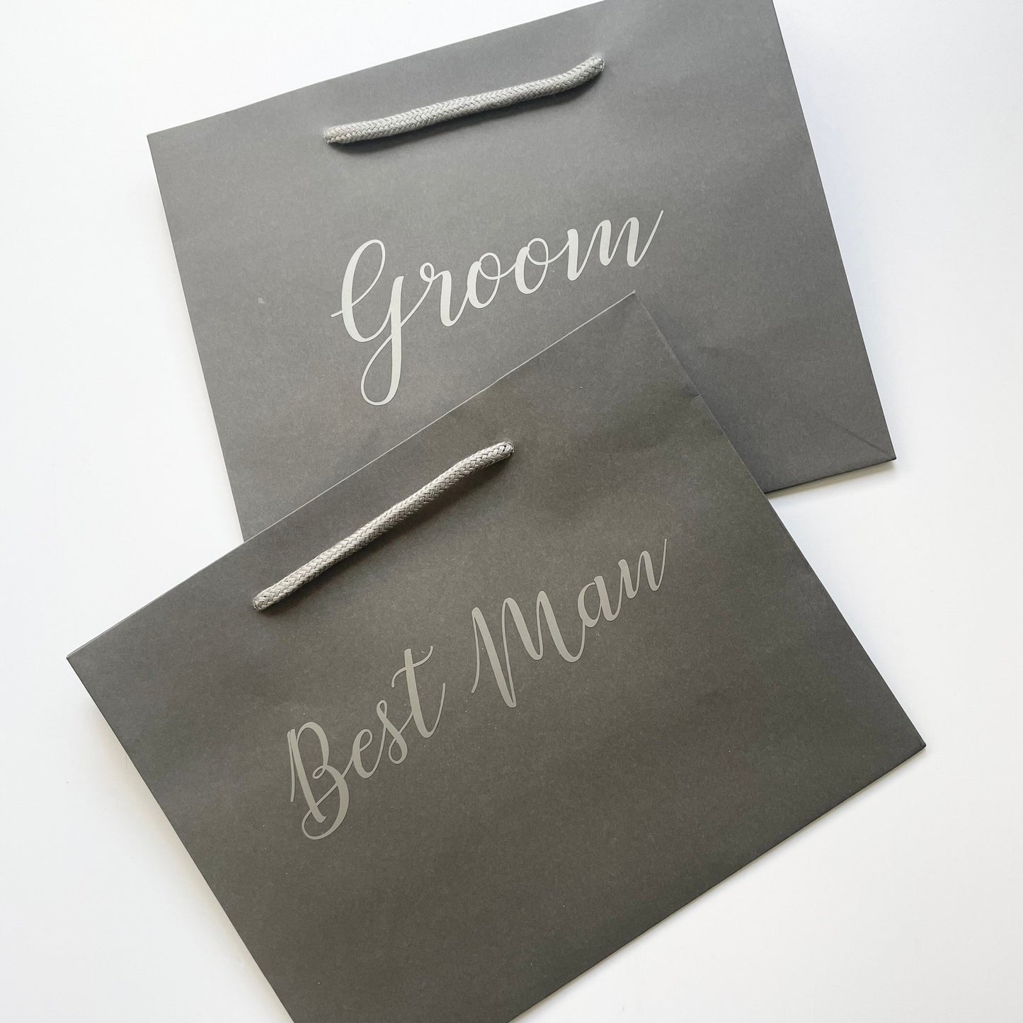 Best Man gift bag, grey gift bag, groomsmen gift bag, medium gift bag, rope handle gift bag, wedding gift bag, best man thank you gift,groom