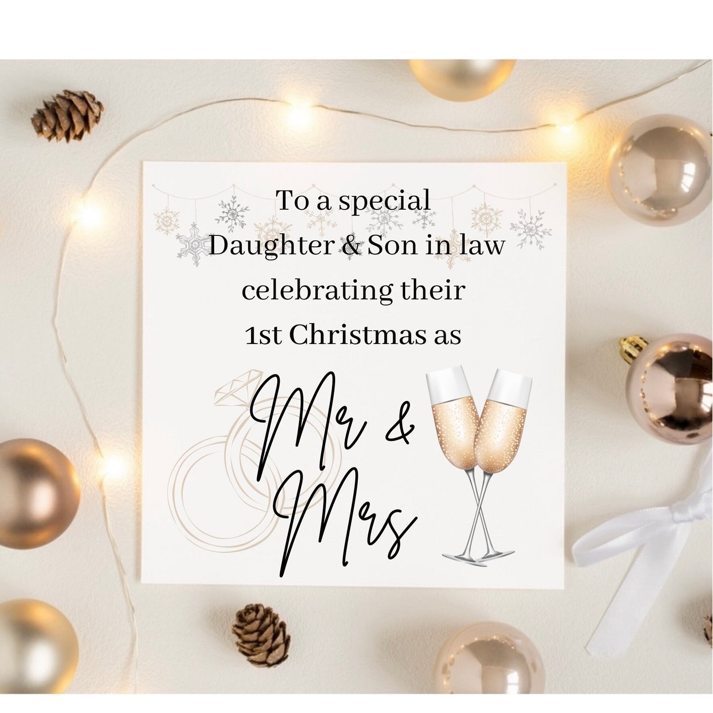 To a special daughter and son in law celebrating first Christmas as a Mr and Mrs, Christmas card for newlyweds of 2023 Xmas married card