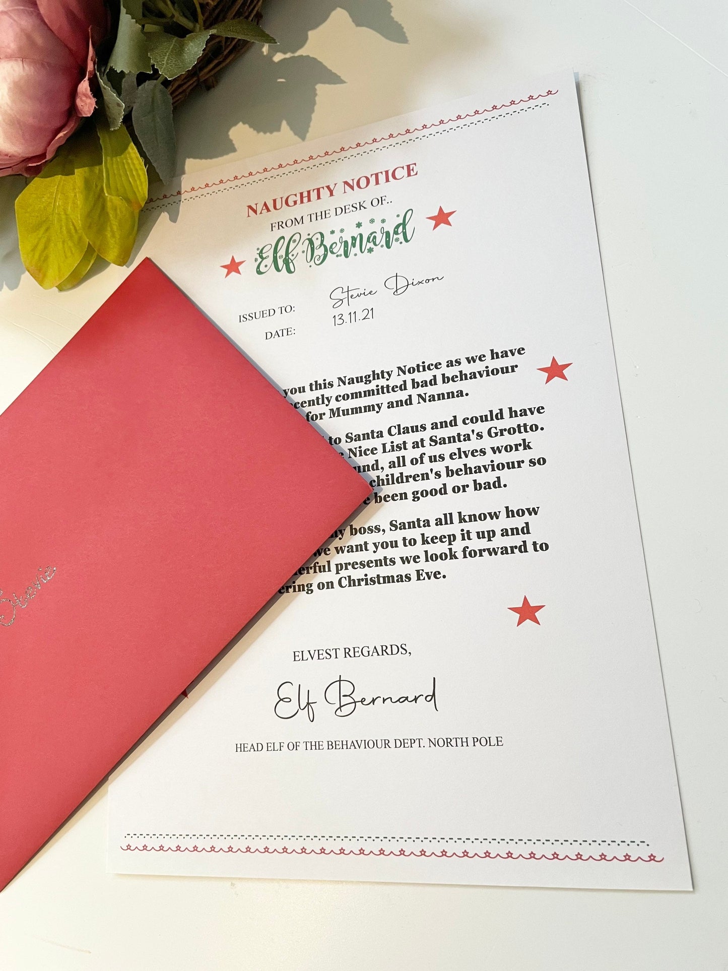 Christmas naughty notice, personalised letter from the elves, North Pole letter, children letter from Santa, father Christmas print,
