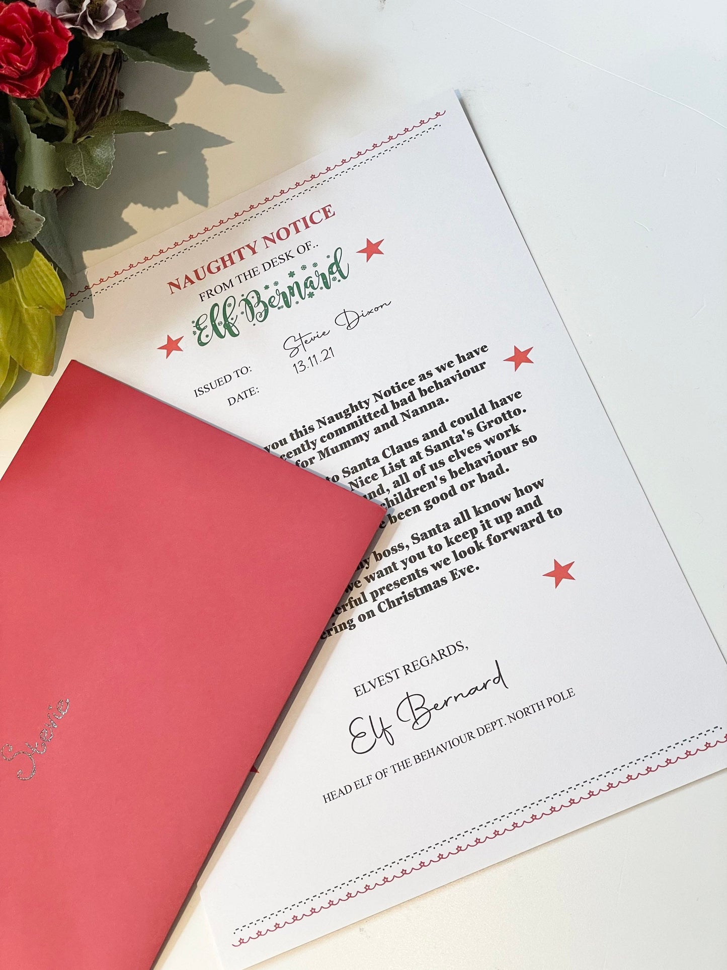 Christmas naughty notice, personalised letter from the elves, North Pole letter, children letter from Santa, father Christmas print,
