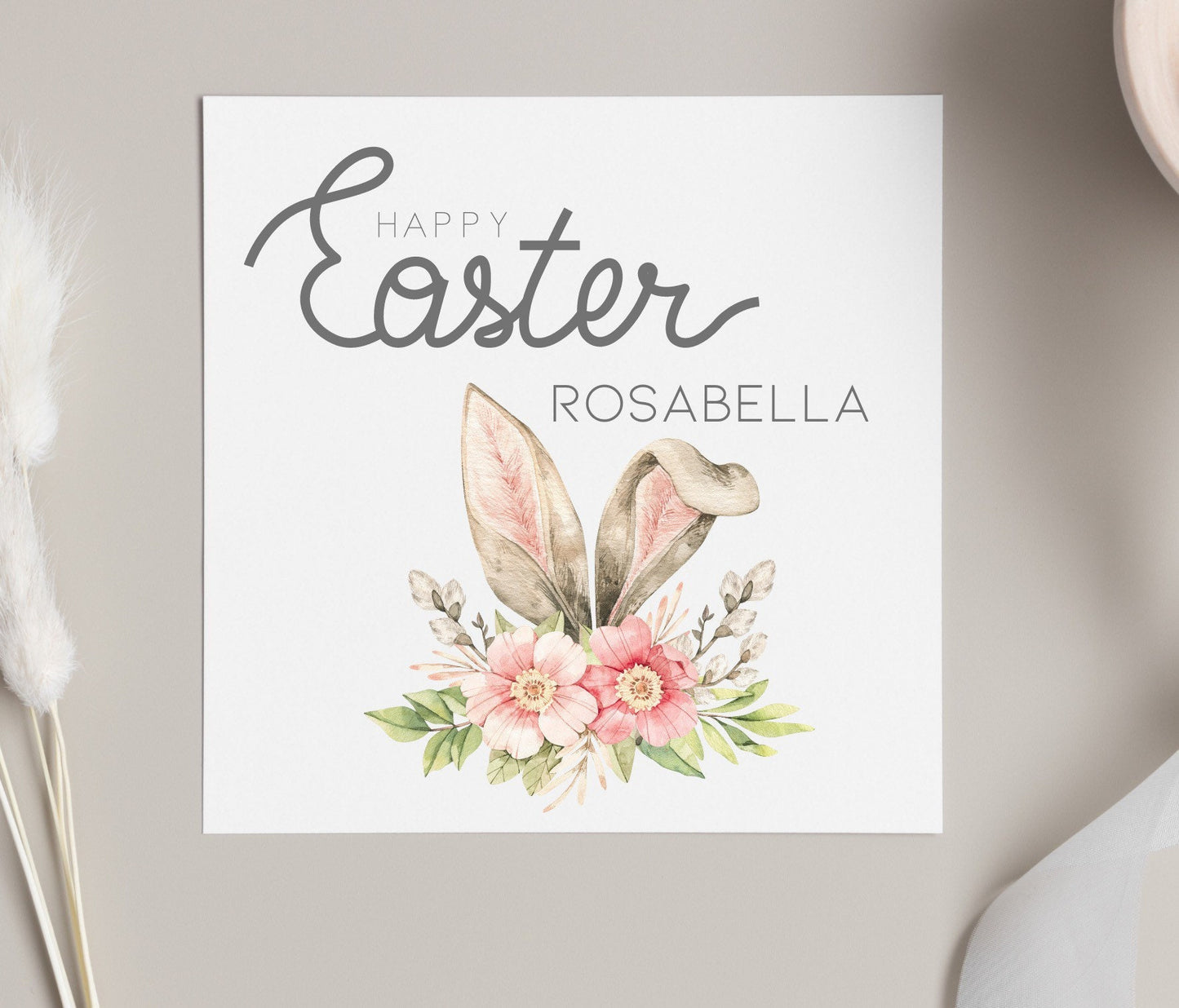 Happy Easter Card, Personalised Easter Card, Bunny Rabbit Ears Easter Card for Adults & Children, Grandchildren Easter Cards
