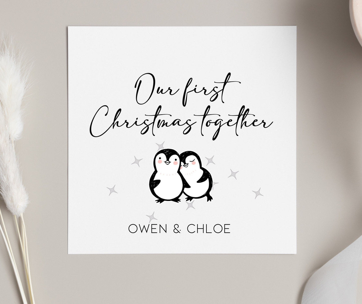 Your first Christmas together greeting card, Penguin Couple Xmas Card, Friend’s 1st Xmas as a couple, personalised couples Xmas card