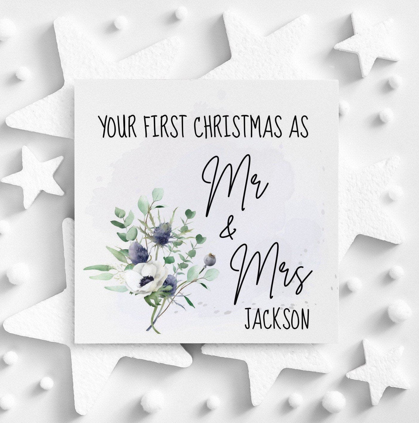 Your first Christmas as mr and Mrs, personalised Christmas card for newlyweds of 2022, first Xmas married card, daughter first year married