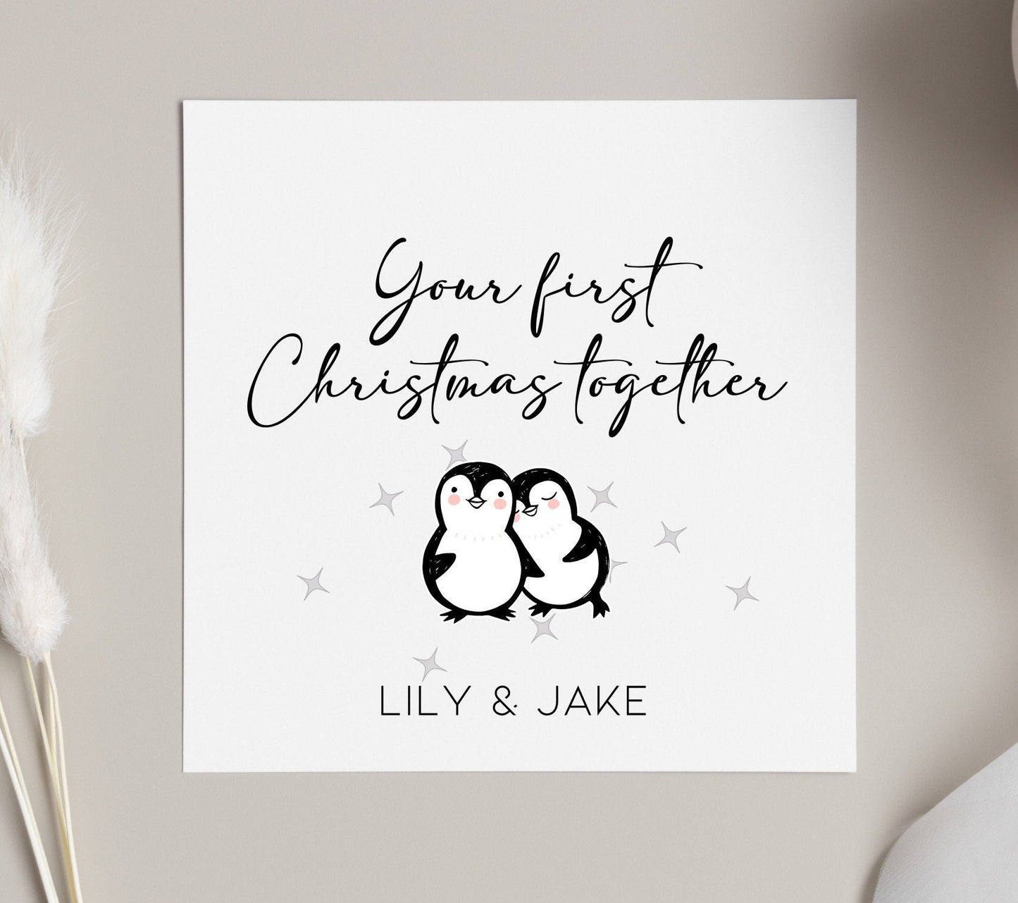 Your first Christmas together greeting card, Penguin Couple Xmas Card, Friend’s 1st Xmas as a couple, personalised couples Xmas card