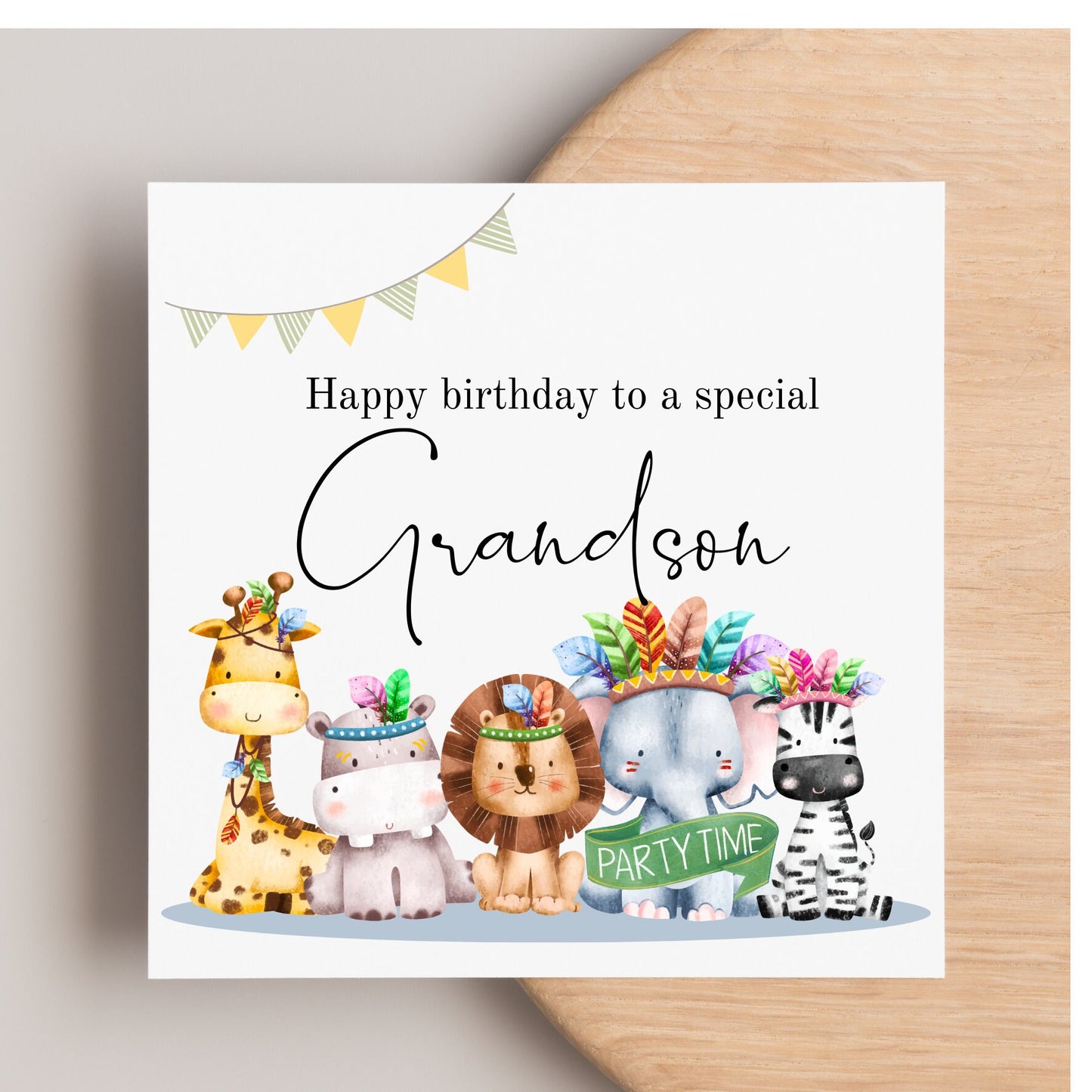 Grandson birthday card, jungle safari animals birthday card, boy toddler card,happy birthday special nephew