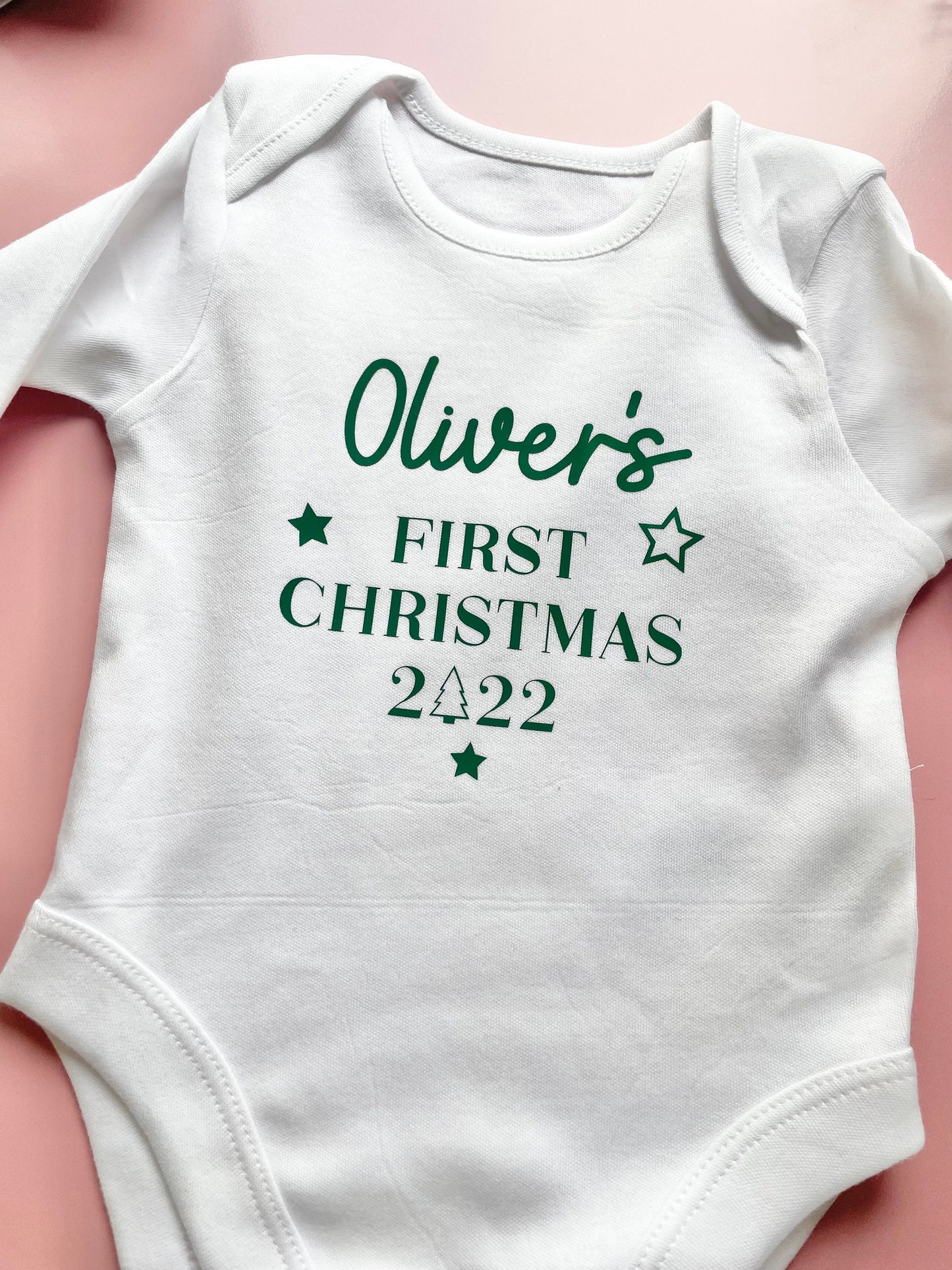 First Christmas baby vest, personalised baby boy girl Christmas baby grow, baby 1st Christmas 2024 photoshoot clothes