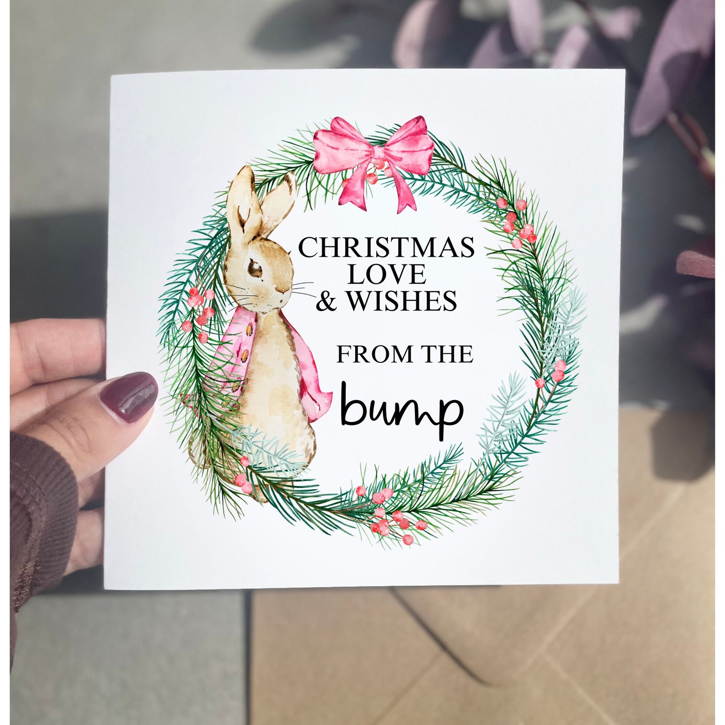Christmas Love from the Bump Card, merry Christmas love baby girl bump in tummy, Christmas pregnancy reveal, grandparent to be Xmas card