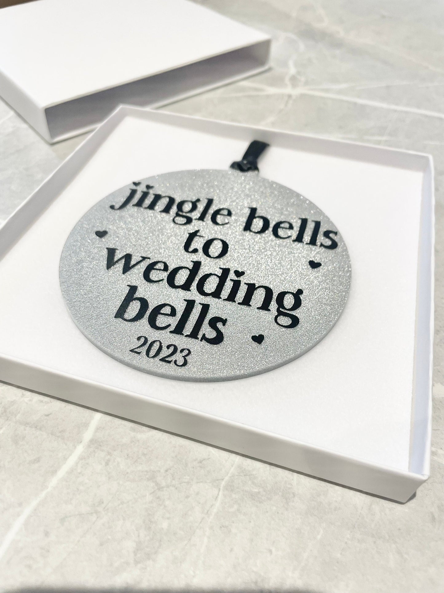Jingle bells to wedding bells Christmas decoration bauble for last Christmas as mr and miss, LGBTQ couples getting married in 2025