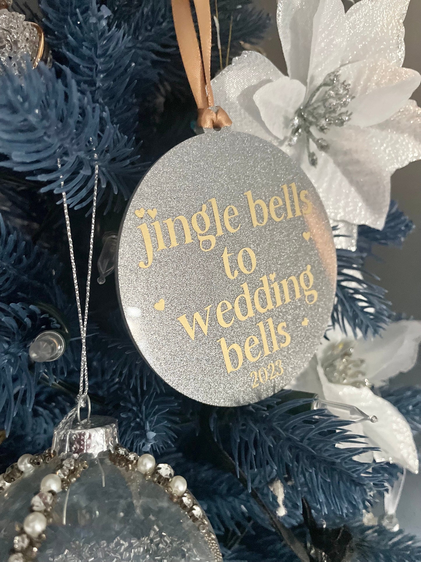 Jingle bells to wedding bells Christmas decoration bauble for last Christmas as mr and miss, gift for couples getting married in 2025
