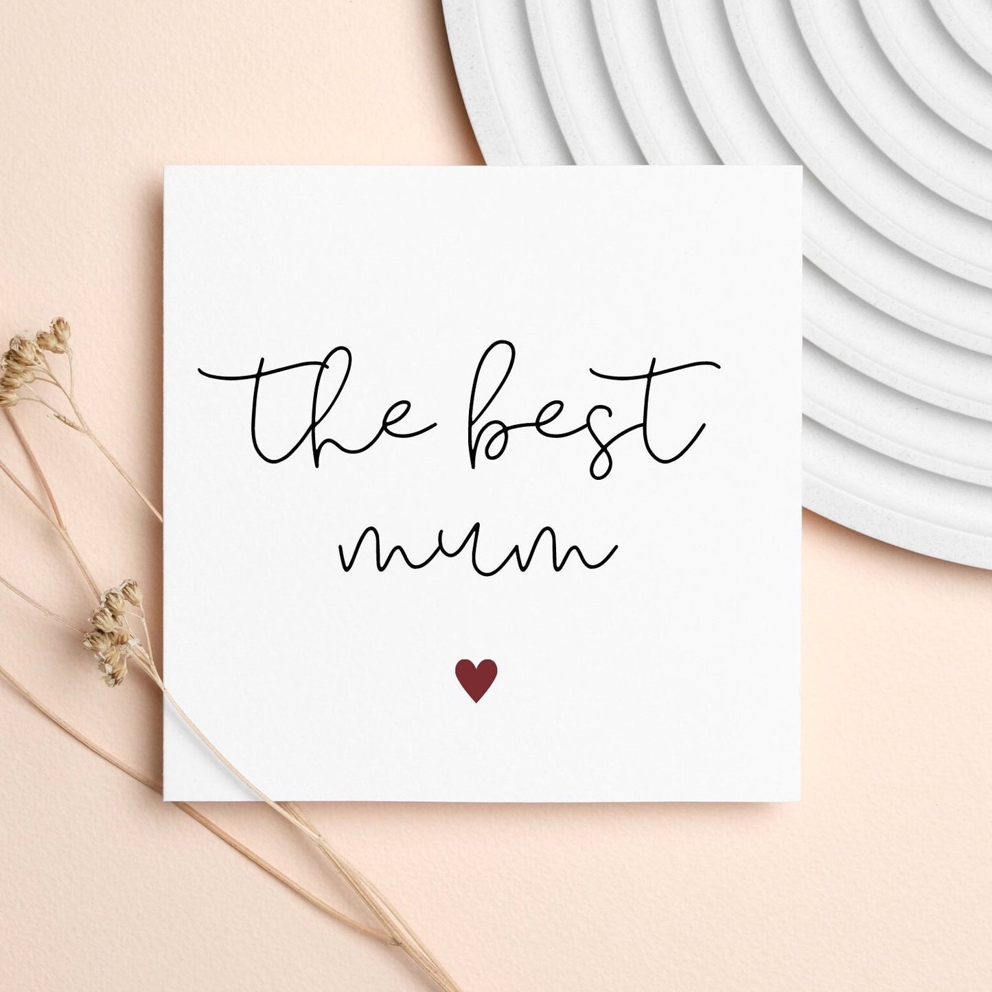 The best mum card, Mother’s Day card, birthday card for mummy, Nan, nanny, grandma, granny. Berry coloured heart theme simple cards
