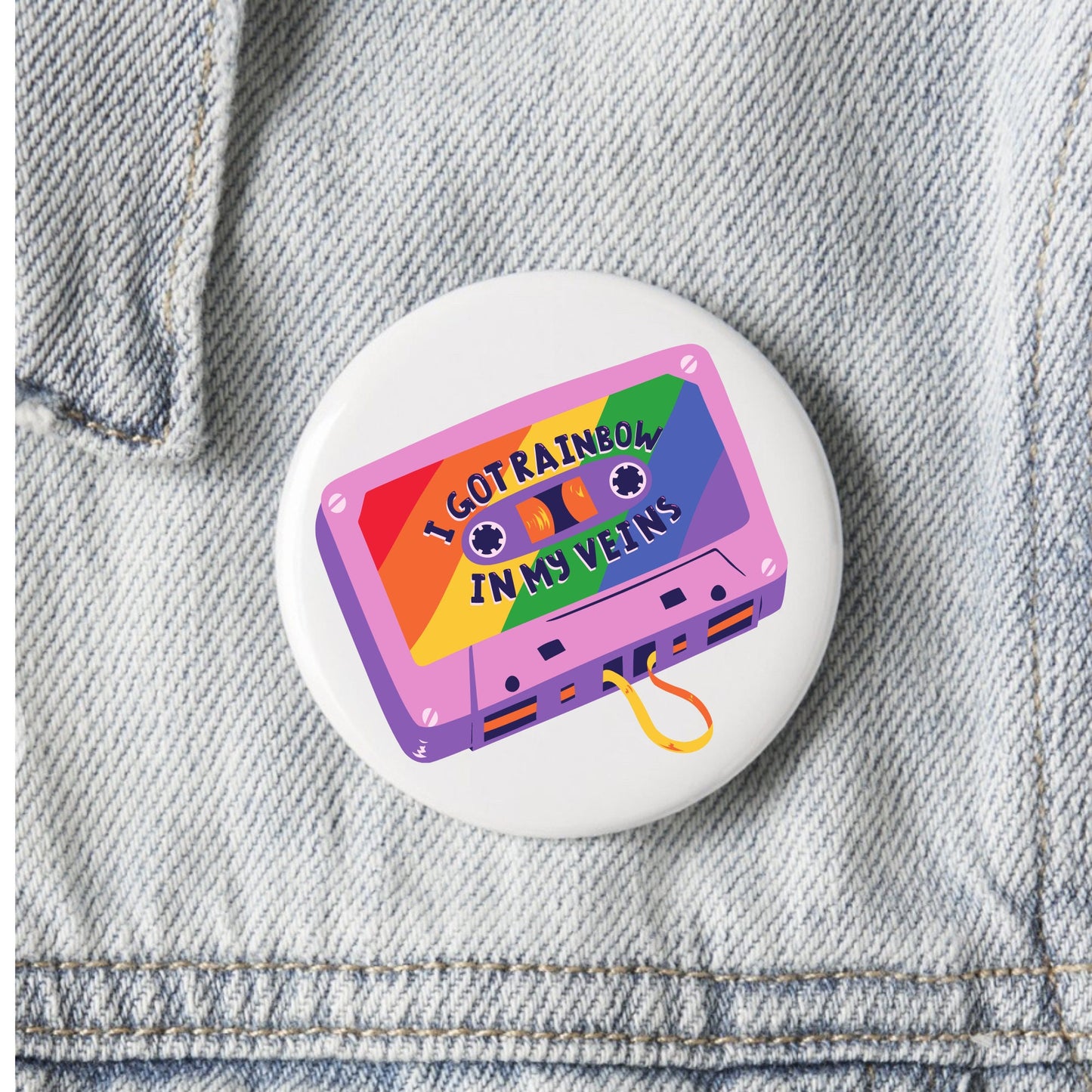 LGBTQ button pin badge, Rainbow In My Veins, Pride Month Badge, Large 58mm Badge, Lanyard Badge, Pride Party