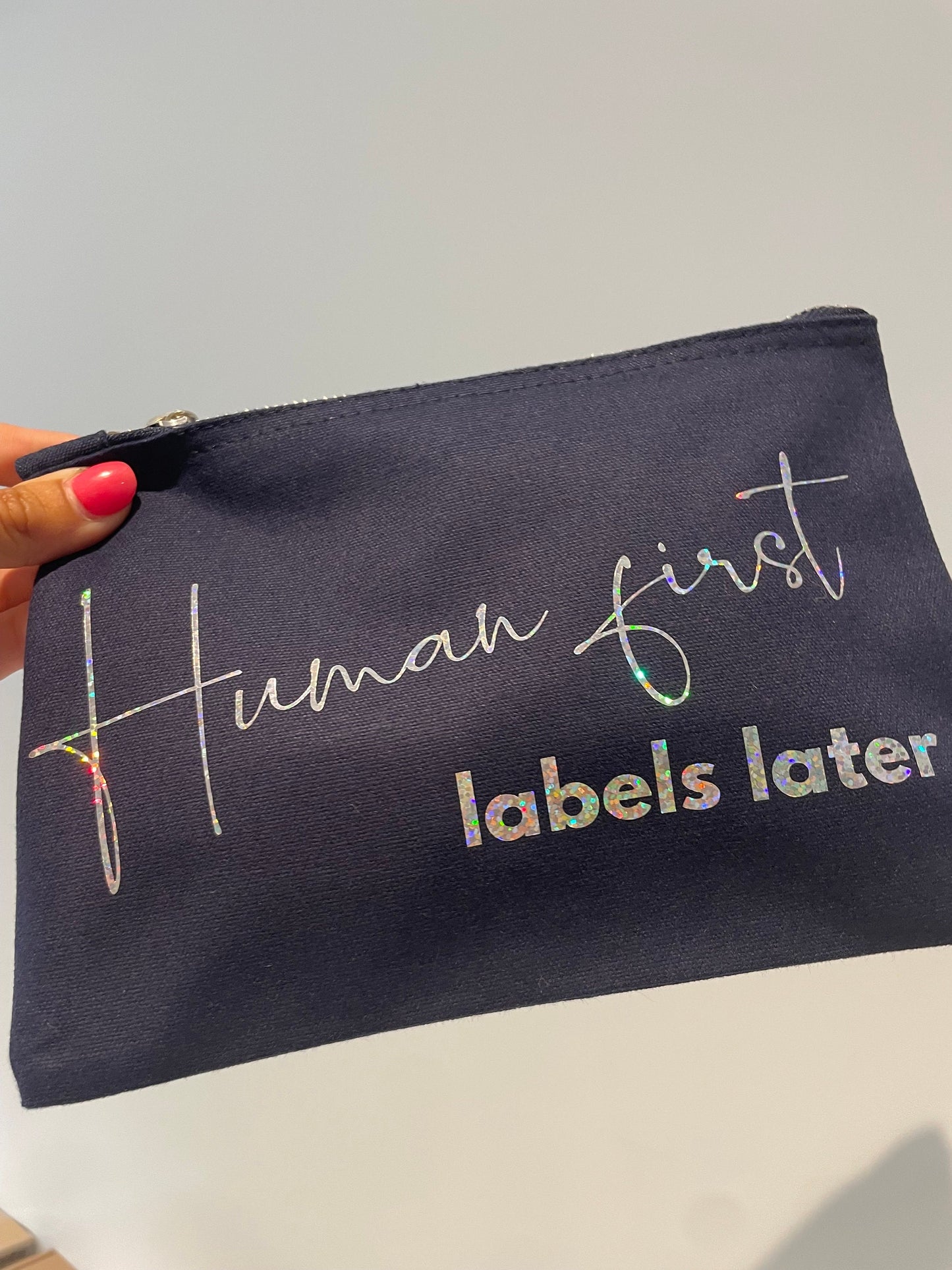 Human First, Labels Later Pouch, LGBTQ Gift, Make Up Case, Toiletry Case For Travel, Gay Dads Father Day Gift, Pride Month Gift Ideas