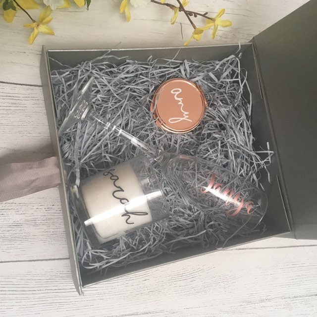 Mother of the bride gift box, mother of the groom gift box, bridal party gift box, personalised grey gift box, personalised gift box.