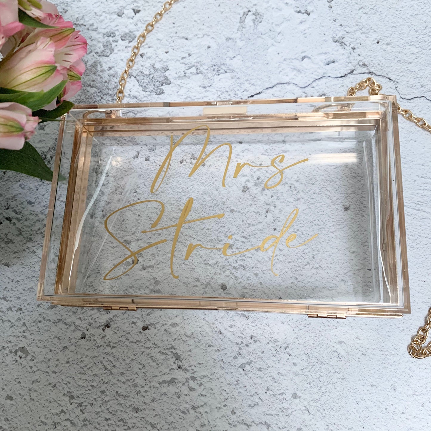 Bride handbag, bridal clutch bag, personalised clutch bag, newlywed handbag, new Mrs handbag, honeymoon accessories, gift for bride,for wife