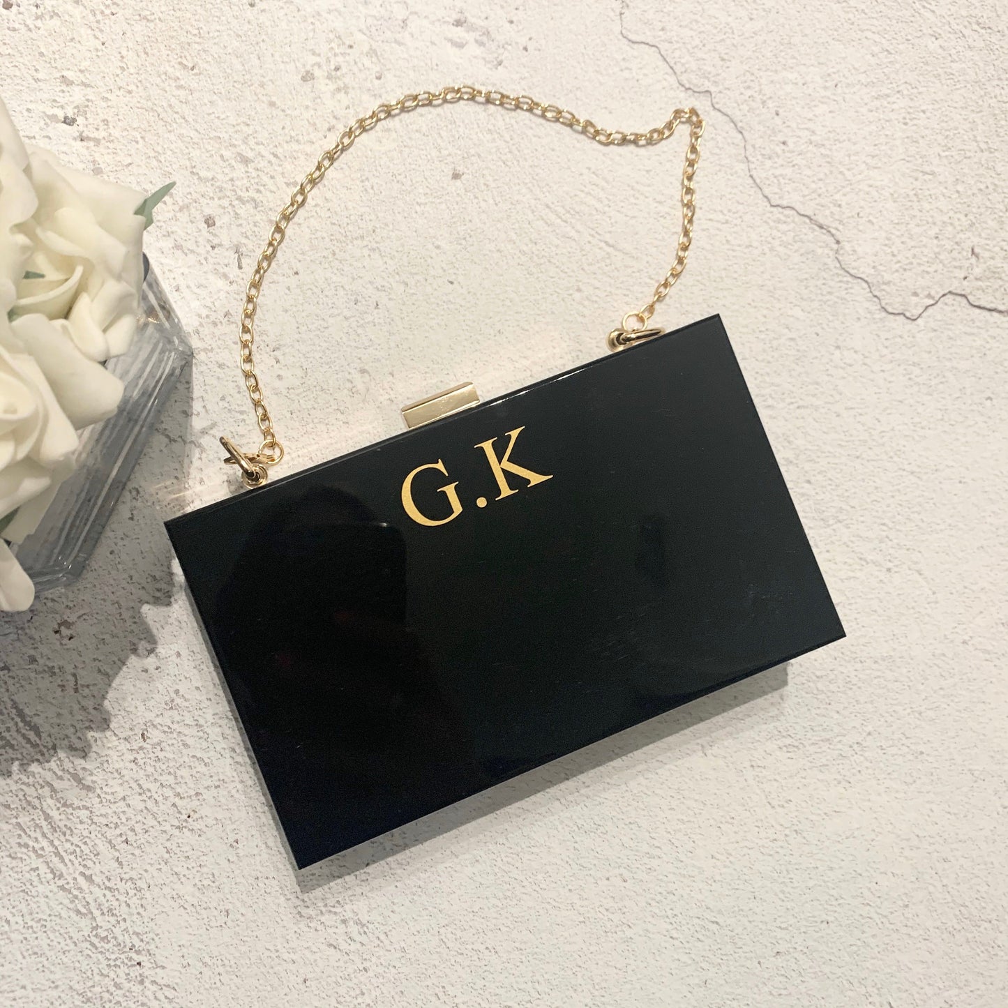 Black clutch handbag, personalised initial clutch, Christmas gift for wife, hen do handbag, bag for honeymoon, gift for her,Xmas gift