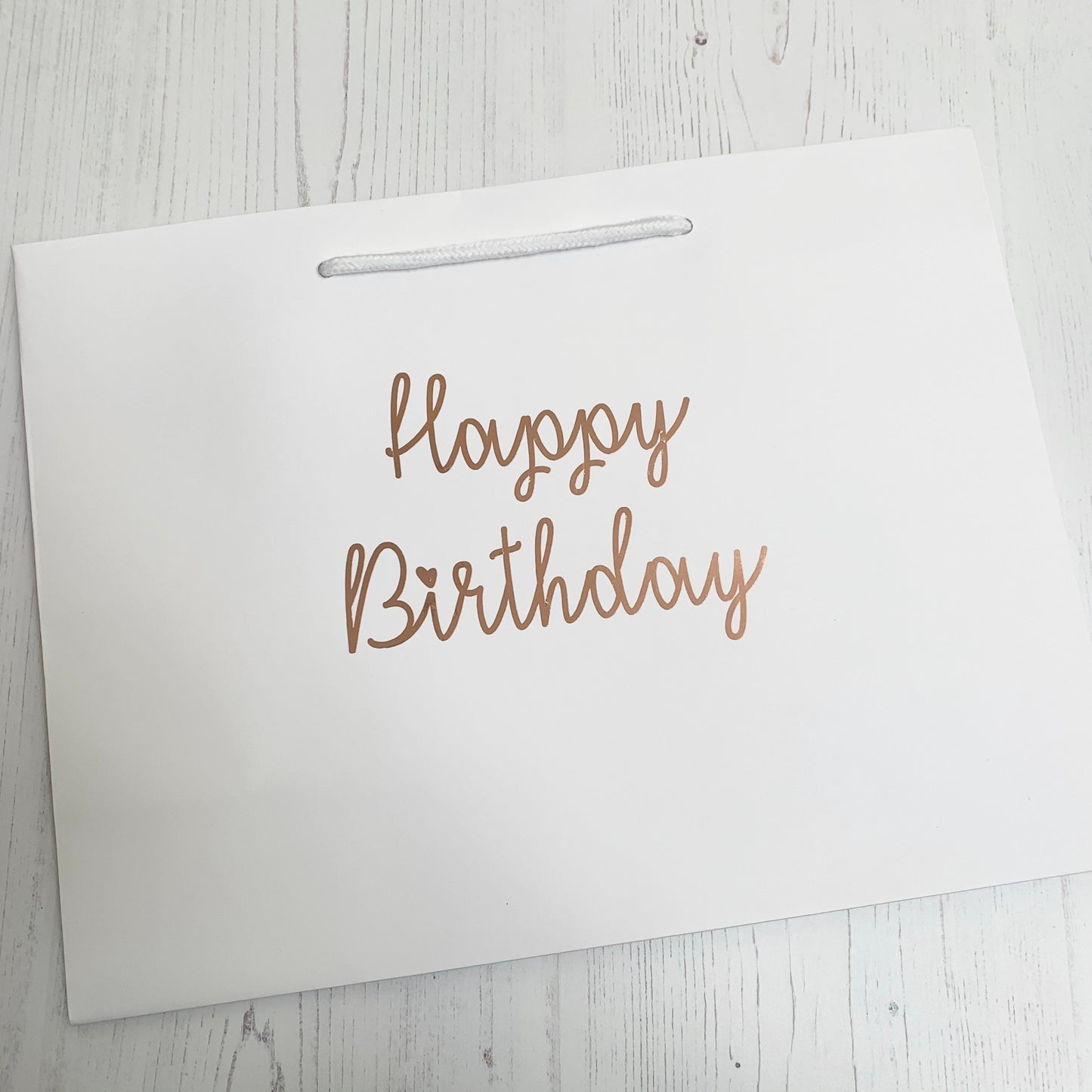 Birthday gift bag, happy birthday gift, white gift bag, rose gold, birthday present bag, personalised gift bag, white rope handle bag