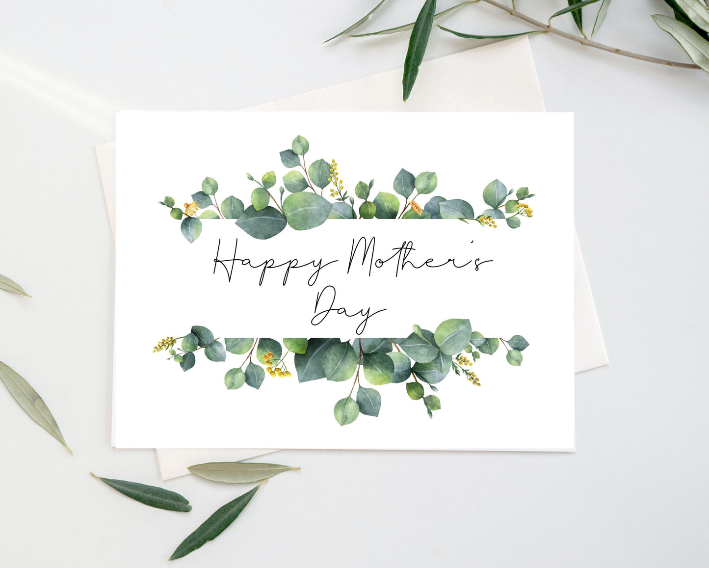 Happy Mother’s Day Card, mum card, eucalyptus design card, mum, grandma, step mum, nanny cards for Mothering Sunday, mum gifts