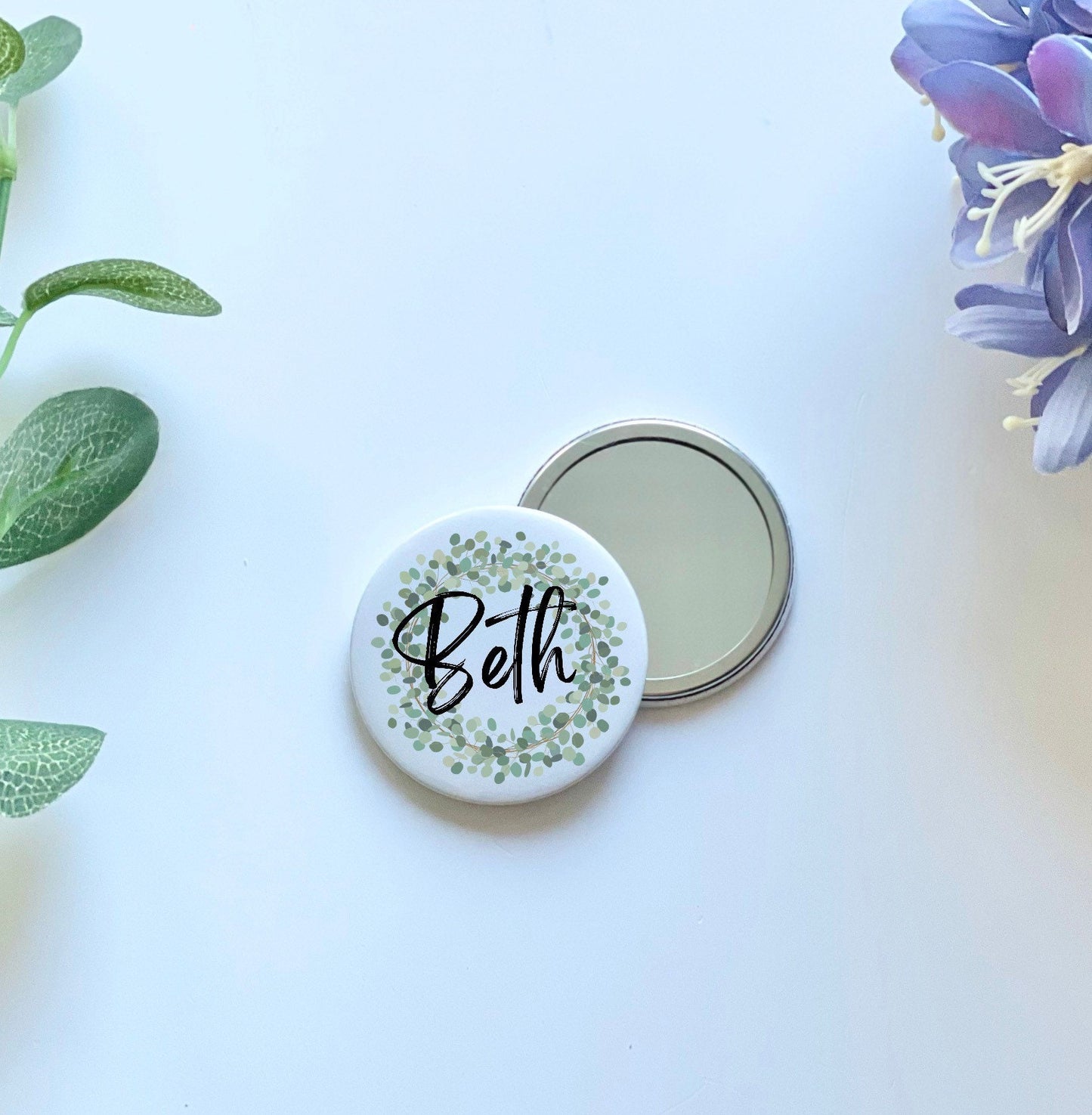 Personalised compact mirror, eucalyptus hand mirror, Christmas stocking fillers, pocket mirror, make up gifts for her Xmas gifts, teens gift