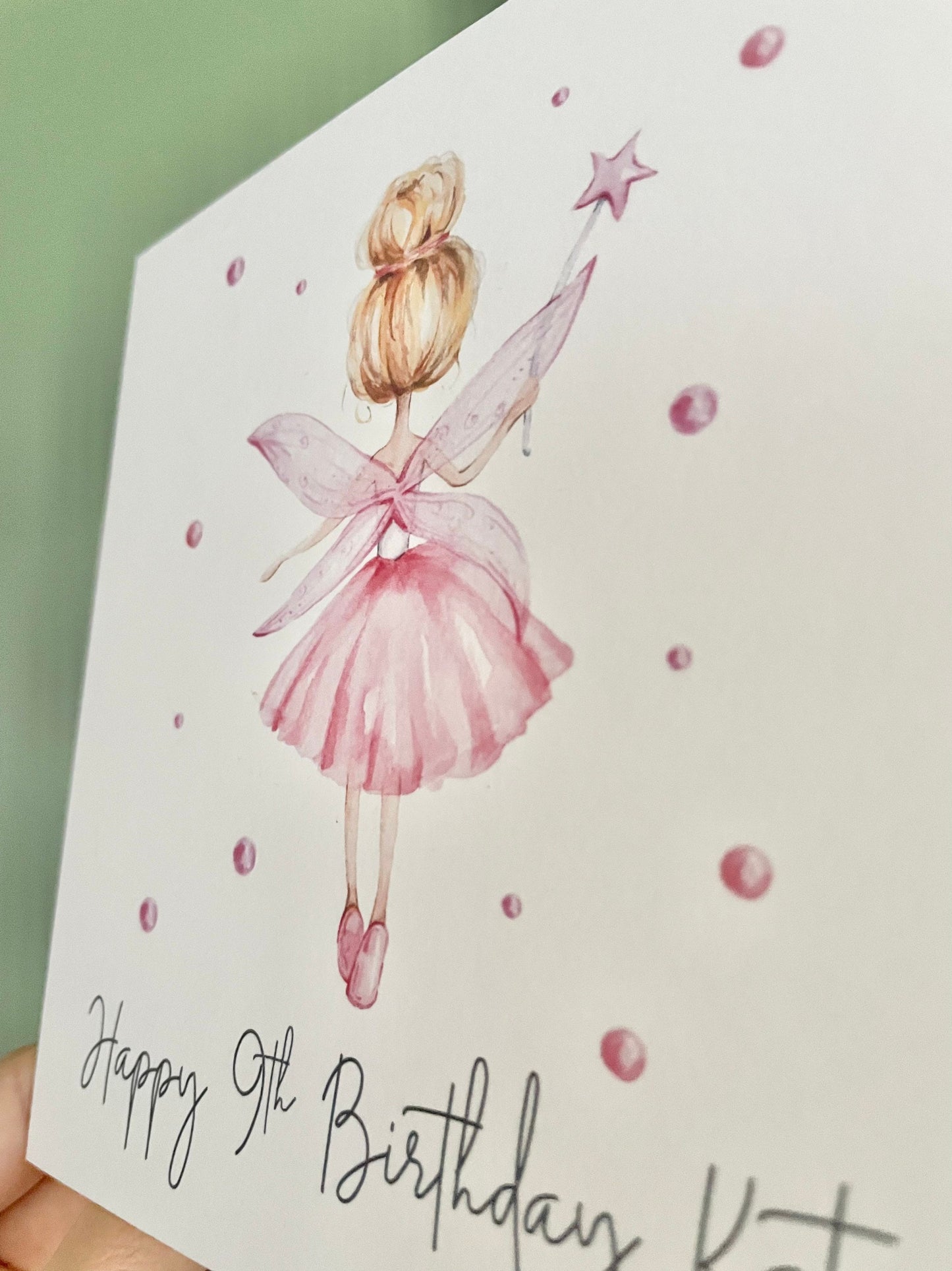 Happy birthday pink ballerina girly greeting card, personalised granddaughter , niece and daughter celebration and new baby cards.