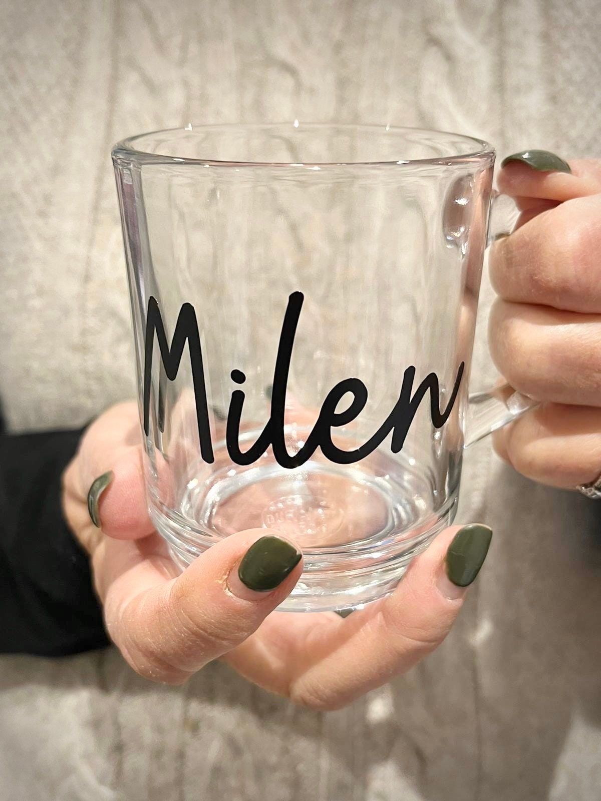 Personalised glass mug, clear coffee mug for a birthday gift. Espresso cups for valentine day gift for wife or husband