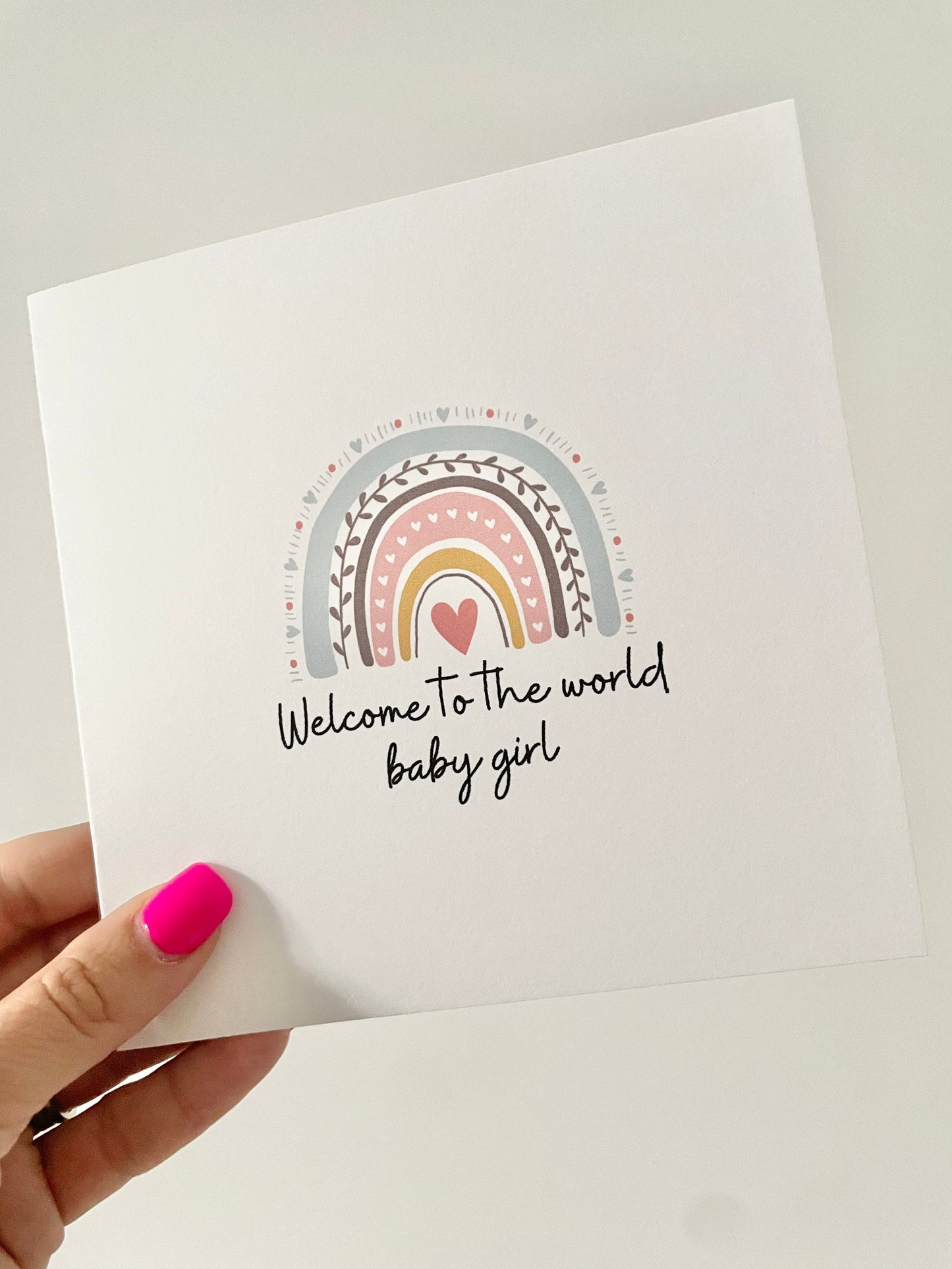Welcome to the world baby girl, new baby greeting card, baby shower cards, rainbow design baby card, newborn girl cards