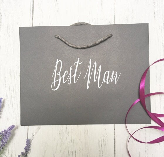 Best Man gift bag, grey gift bag, groomsmen gift bag, medium gift bag, rope handle gift bag, wedding gift bag, best man thank you gift,groom