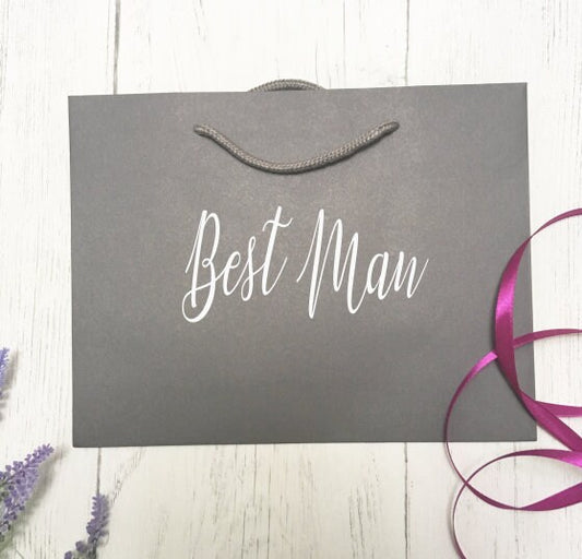 Best Man gift bag, grey gift bag, groomsmen gift bag, medium gift bag, rope handle gift bag, wedding gift bag, best man thank you gift,groom