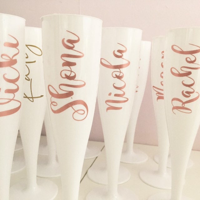 White Champagne Flutes, Custom Flutes for Hen Party, Wedding Morning Drinks, Bridesmaid Proposal Gift for Box,Named Glasses for Bachelorette