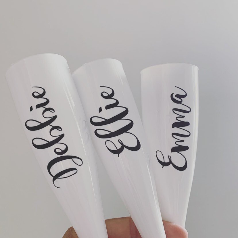 White Champagne Flutes, Custom Flutes for Hen Party, Wedding Morning Drinks, Bridesmaid Proposal Gift for Box,Named Glasses for Bachelorette