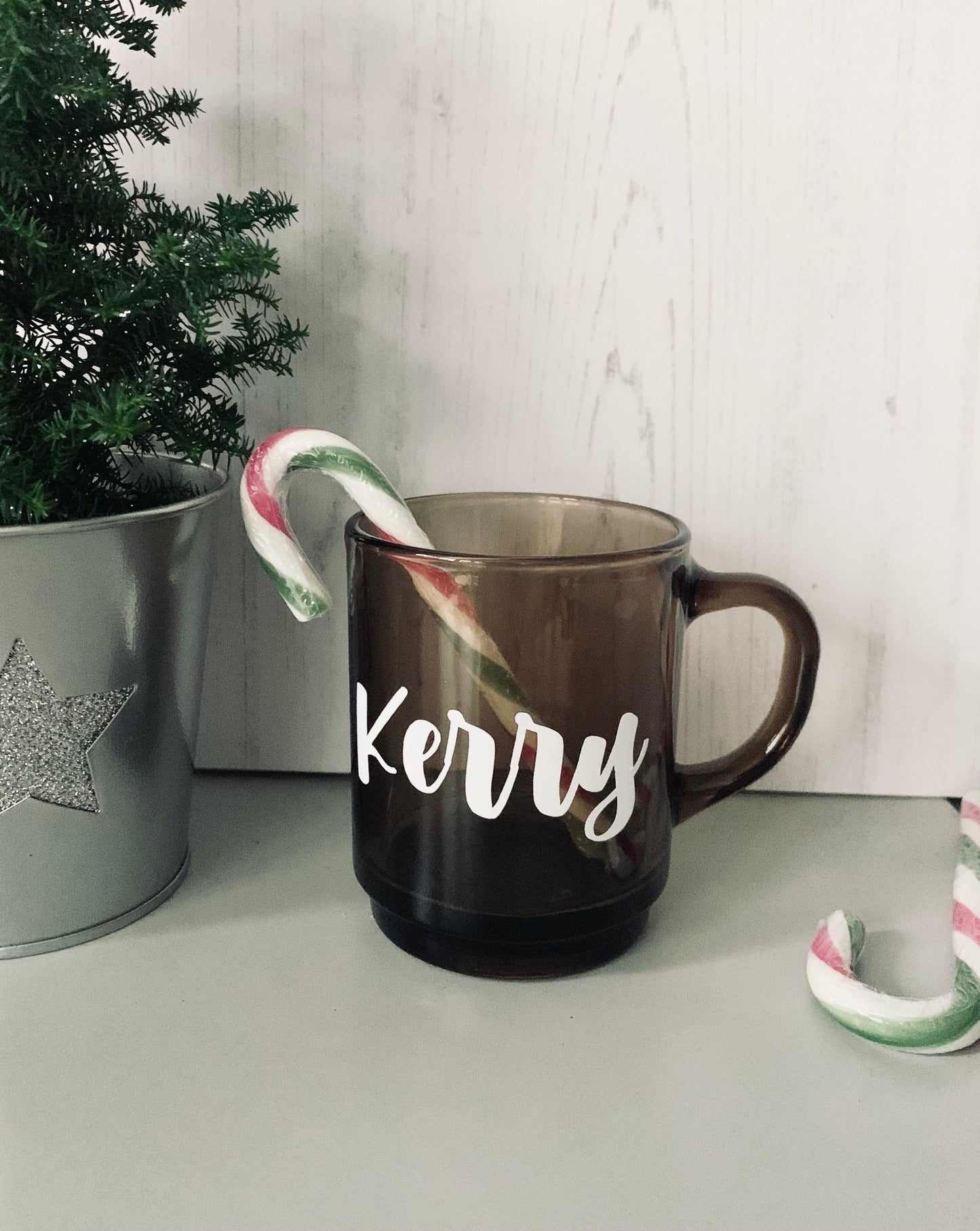 Personalised Smokey brown glass mug, Mum gift, Mother’s Day Gift for Mums and Grandma, Named Coffee Cups