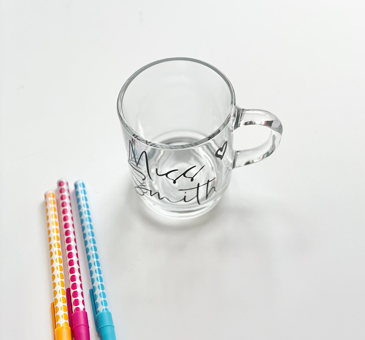 Personalised teacher glass mug, teacher tea cup coffee mug, gift for teachers, end of term thank you teacher and teaching assistant gifts