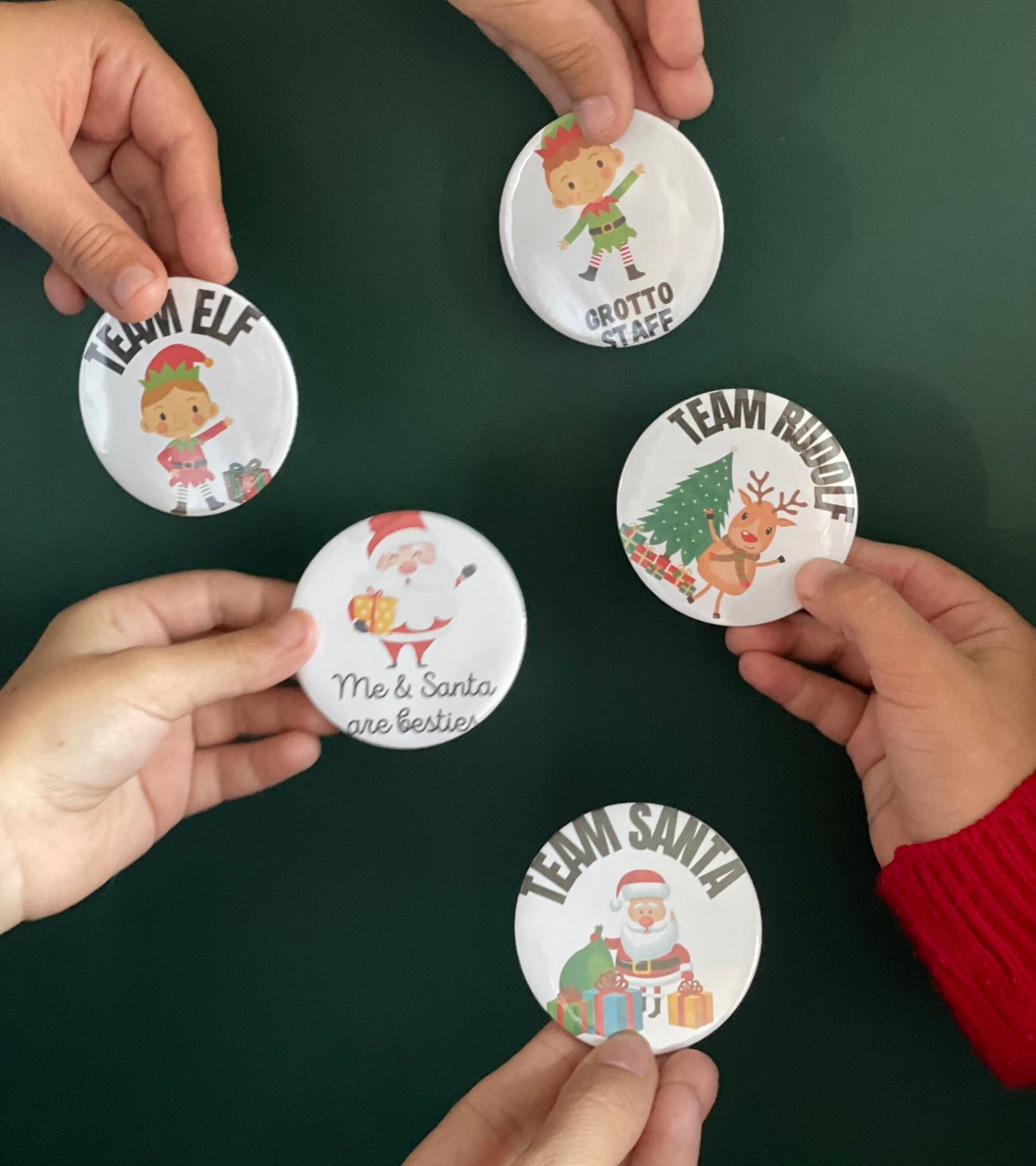 Christmas team Santa, team reindeer badge pack, 58mm Xmas badges for kids party, Christmas Eve box filler, diy cracker fillers