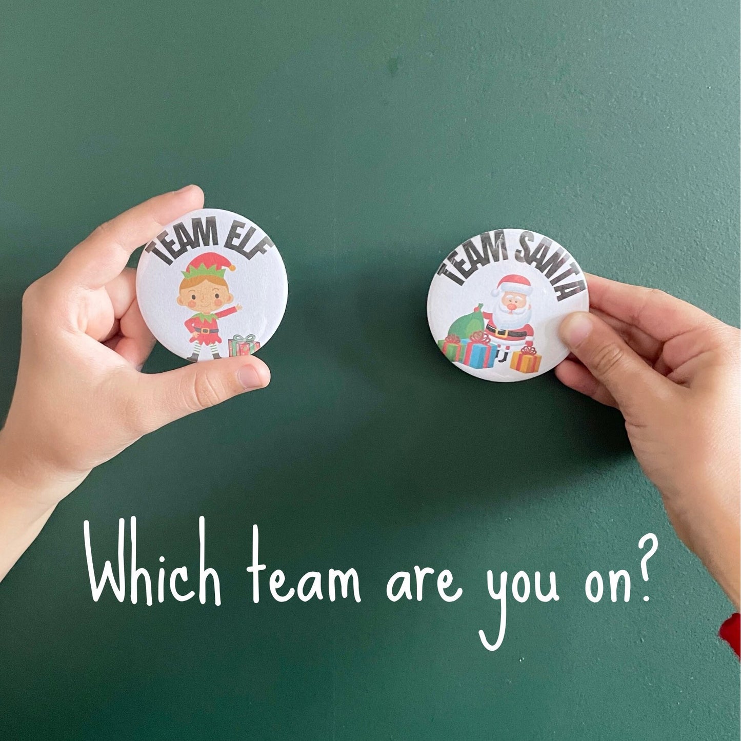 Christmas team Santa, team reindeer badge pack, 58mm Xmas badges for kids party, Christmas Eve box filler, diy cracker fillers