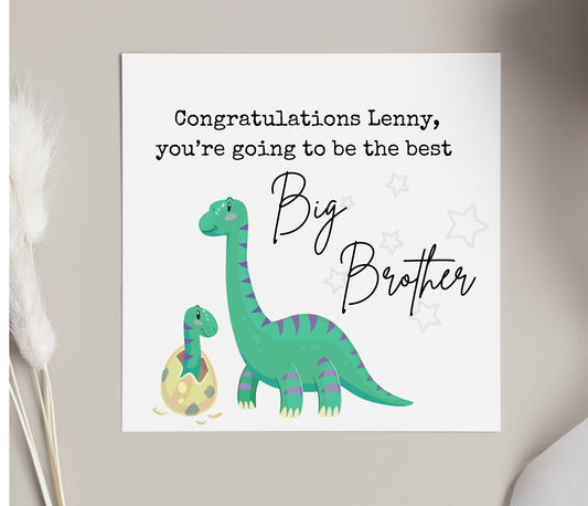 Big Brother card, congratulations you will be the best big brother, personalised dinosaur baby news card