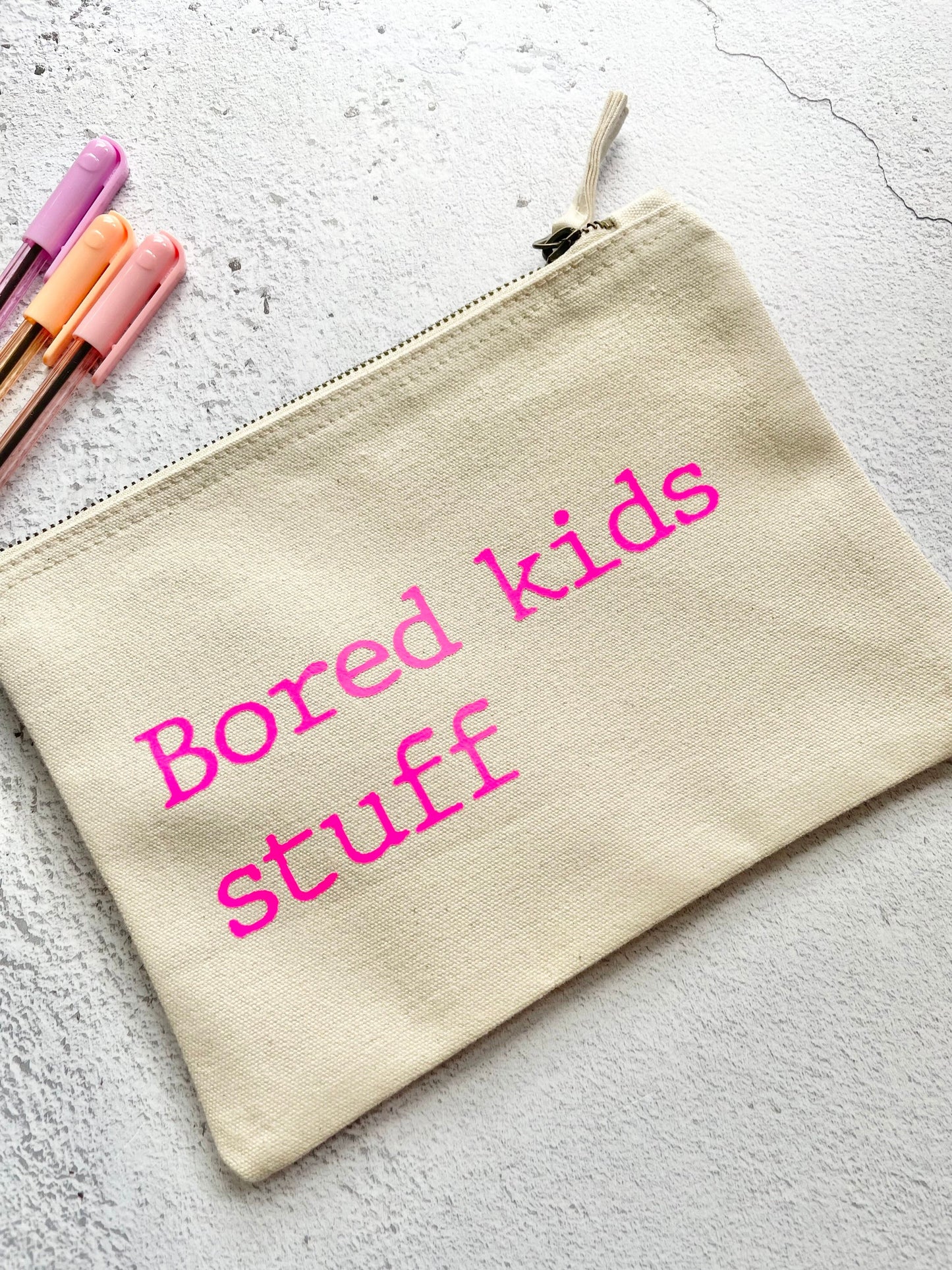 Kids stuff pouch, bored kids activity pack case, travel pouch for children, airplane and car travel with kids