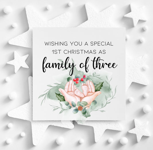 Your first Christmas as a family of 3, greeting card for expecting parents, pregnant friend Xmas card, newborn first Xmas in 2023