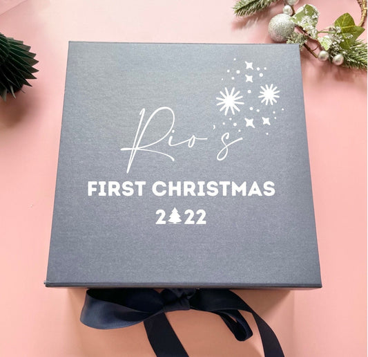Baby’s first Christmas 2023 box, navy Christmas Eve box for baby, grandson Xmas gift box, Christmas theme baby hamper box