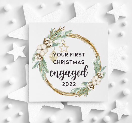Your first Christmas engaged 2024 greeting card, friends and family engaged couples at Xmas, son or daughter getting Married in 2025