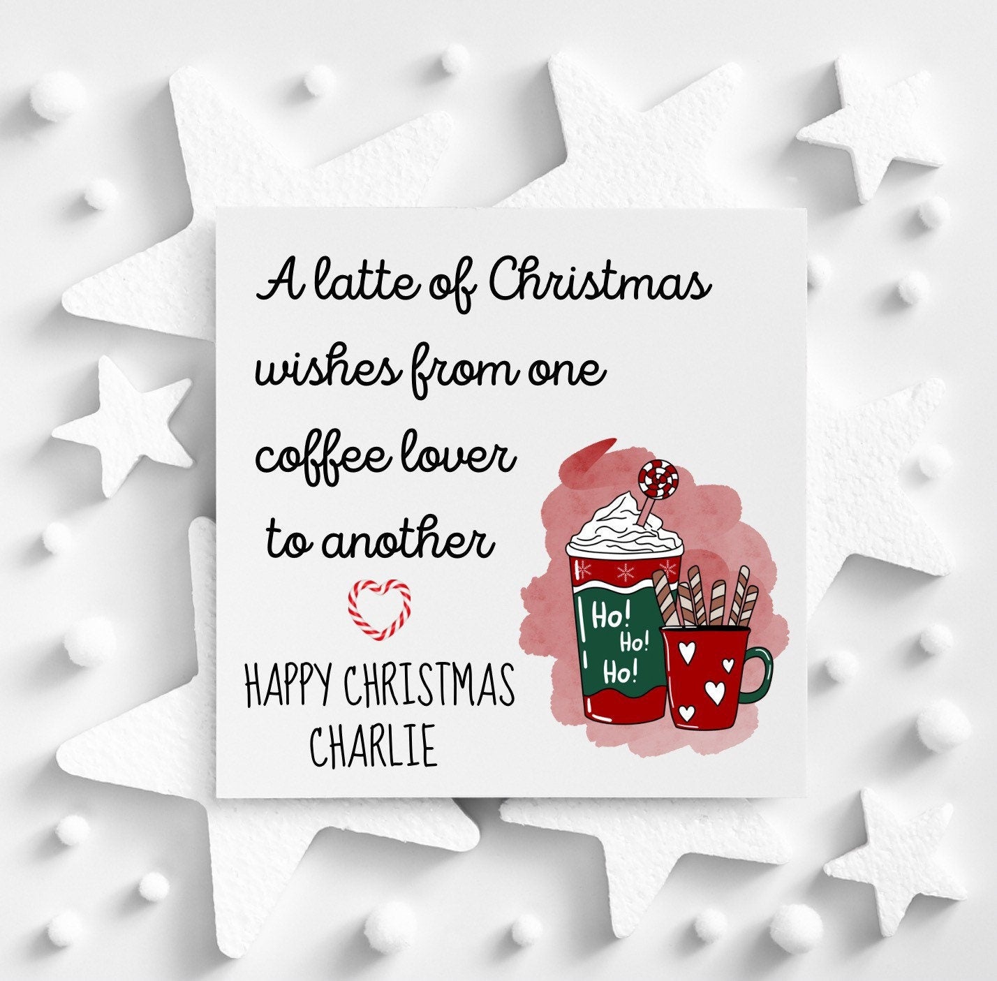 Christmas wishes for coffee lovers card, coffee drink Xmas card, Christmas latte card, personalised coffee cards