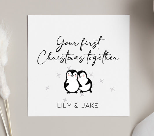 Your first Christmas together greeting card, Penguin Couple Xmas Card, Friend’s 1st Xmas as a couple, personalised couples Xmas card