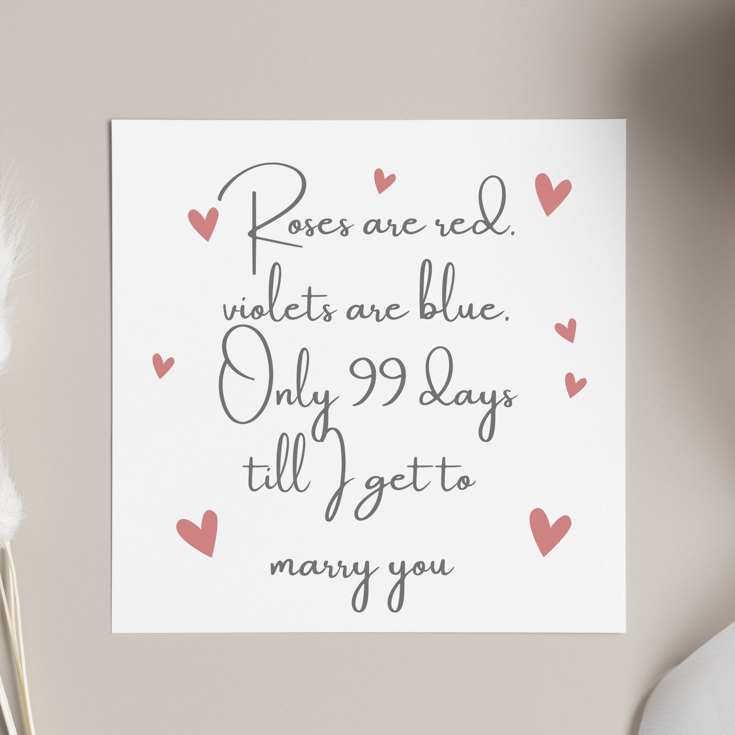 Roses are red, violets are blue Valentine’s Day card for engaged couples marrying in 2024. Personalised wedding countdown card for fiance