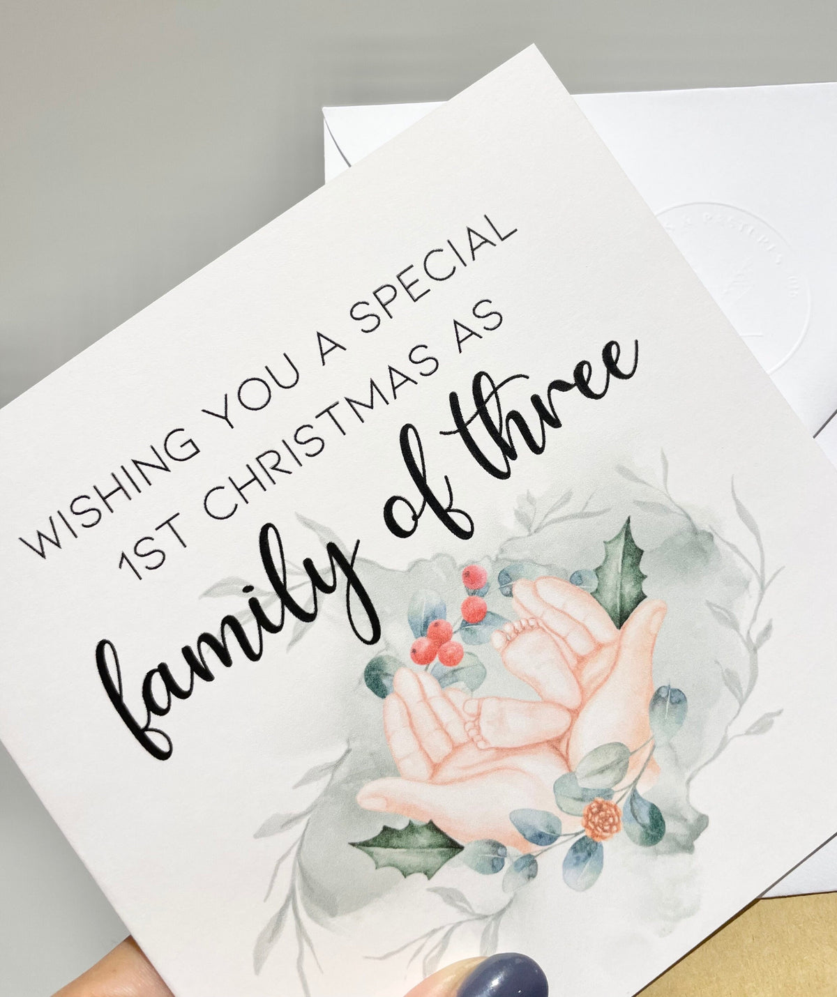 Your first Christmas as a family of 3, greeting card for expecting parents, pregnant friend Xmas card, newborn first Xmas in 2023