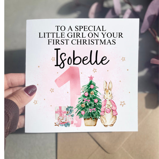 Baby Girl First Christmas card, Baby Girl first Christmas 2024, Personalised Card for Daughter, Granddaughter, Neice for their 1st Christmas