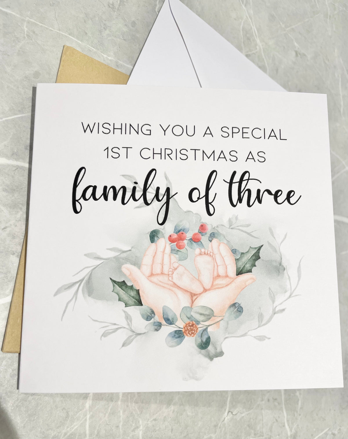 Your first Christmas as a family of 3, greeting card for expecting parents, pregnant friend Xmas card, newborn first Xmas in 2023
