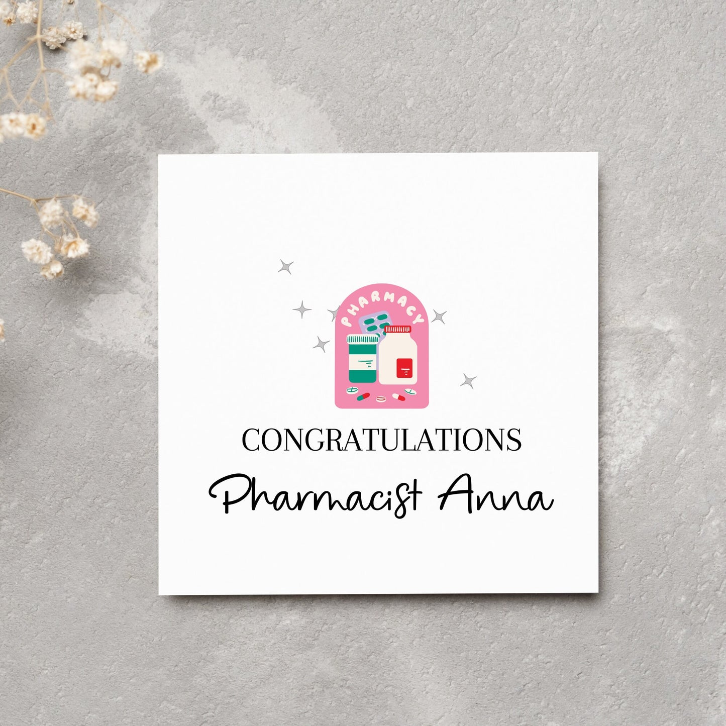 Personalised Pharmacist Card, Pre-Reg Pharmacist Card, Congrats New Pharmacy Promotion, Locum Pharmacist Job