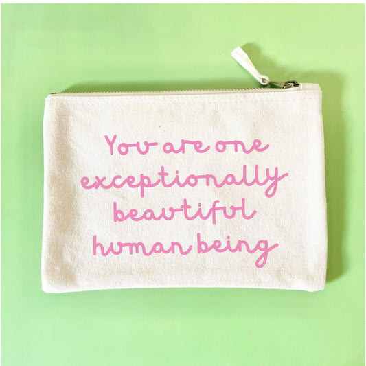 Beautiful Human Being Pouchette, Make up and Toiletry Bag, Daughter Birthday Gift, Mother’s Day Gift, Friend Birthday Positivity Present